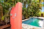 Outdoor shower and large heated pool